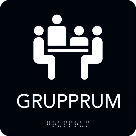 Taktil skylt Grupprum 150x150 mm, Svart med vit text