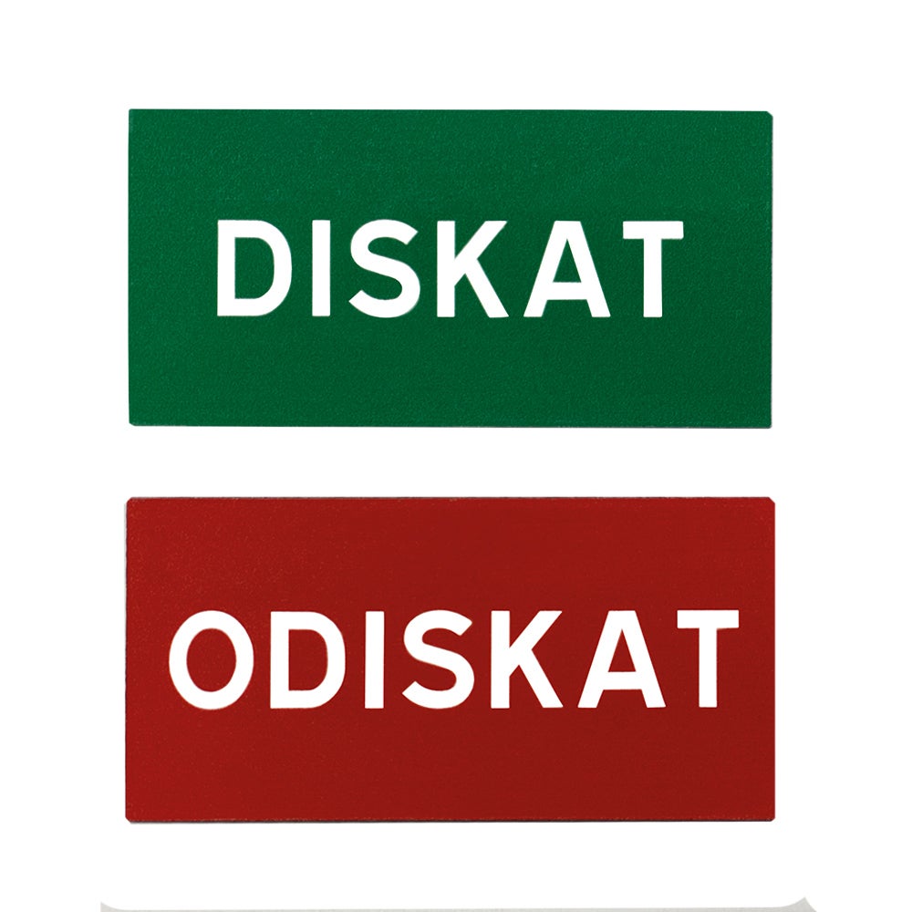 Informationsskylt Odiskat/Diskat 100x50 mm - Magnet, dubbelsidig