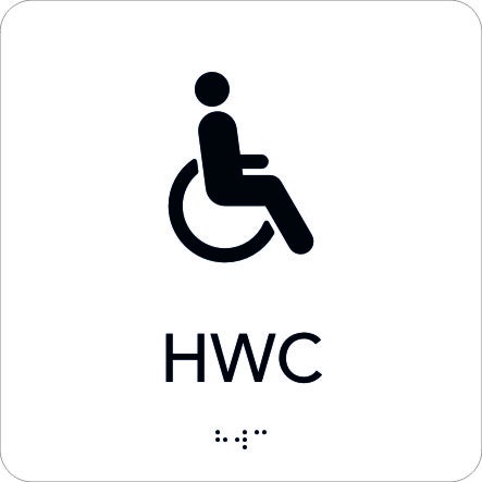 Taktil skylt HWC 150x150 mm, Vit med svart text