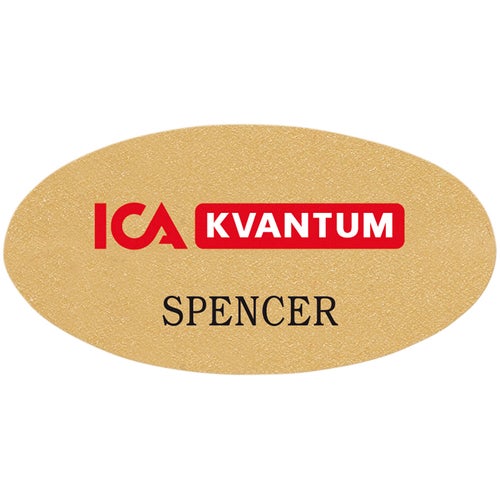 Namnbricka plast, 63x32 mm, Guldfärgad, 4-färgs (Oval)