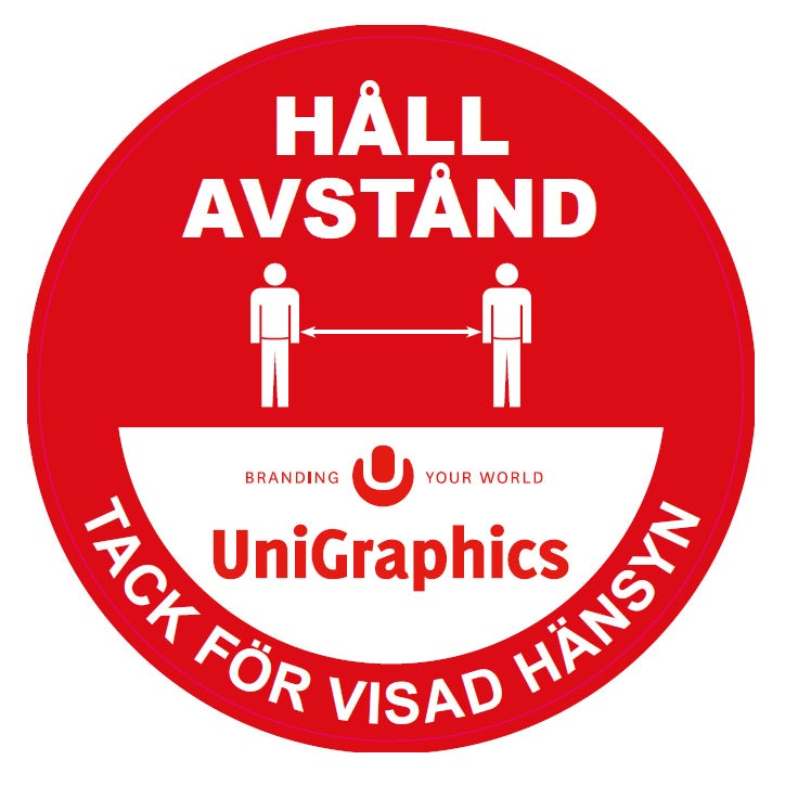 Dekal Håll Avstånd Röd/Vit med Logo 300x300 mm
