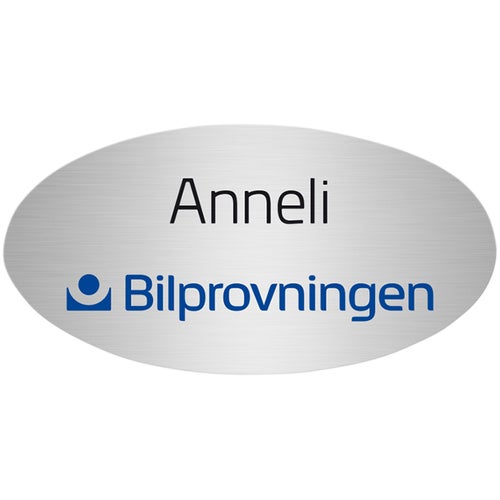 Namnbricka metall, 63x32 mm, silverfärgad, 4-färgs (Oval)