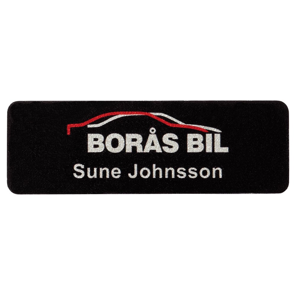 Namnbricka plast, 76x25 mm, svart, 4-färgs