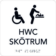Taktil skylt HWC/Skötrum 150x150 mm, Vit med svart text
