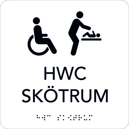 Taktil skylt HWC/Skötrum 150x150 mm, Vit med svart text