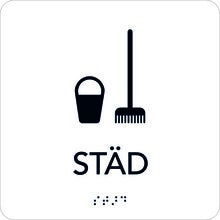 Taktil skylt Städ 150x150 mm, Vit med svart text