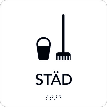 Taktil skylt Städ 150x150 mm, Vit med svart text