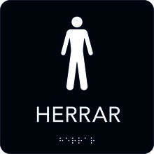 Taktil skylt Herrar 150x150 mm, Svart med vit text