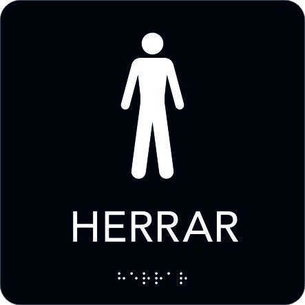 Taktil skylt Herrar 150x150 mm, Svart med vit text