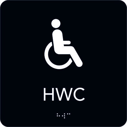 Taktil skylt HWC 150x150 mm, Svart med vit text
