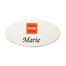 Namnbricka aluminium, 63x32 mm, Vit, 4-färgs (Oval)