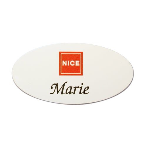 Namnbricka aluminium, 63x32 mm, Vit, 4-färgs (Oval)