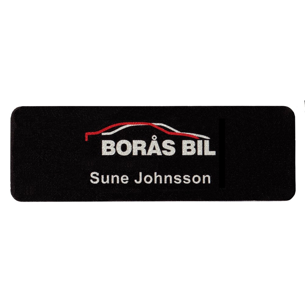 Namnbricka plast, 60x18 mm, svart, 4-färgs