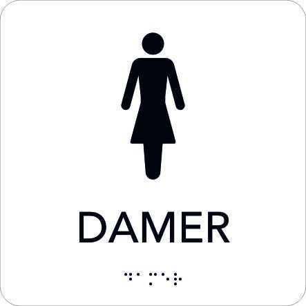 Taktil skylt Damer 150x150 mm, Vit med svart text