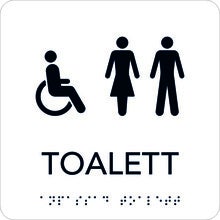 Taktil skylt Rullstol/Toalett 150x150 mm, Vit med svart text