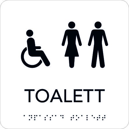 Taktil skylt Rullstol/Toalett 150x150 mm, Vit med svart text
