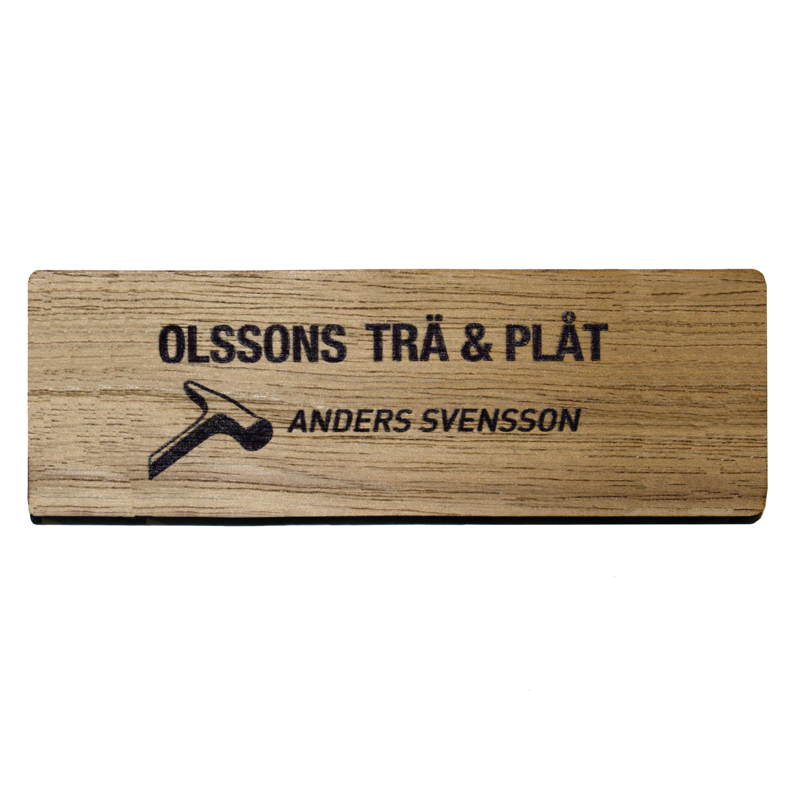 Namnbricka trä, 76x25 mm, Valnöt, 4-färgs