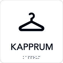 Taktil skylt Kapprum 150x150 mm, Vit med svart text