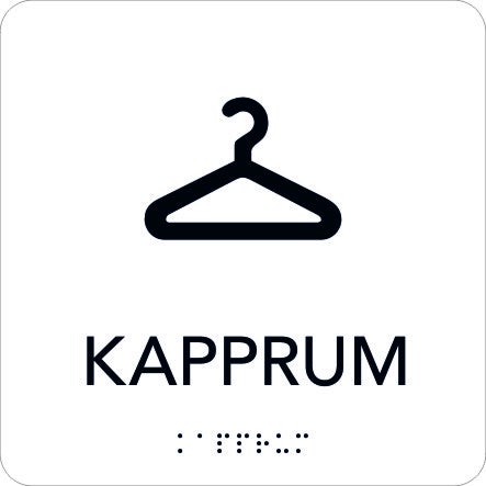 Taktil skylt Kapprum 150x150 mm, Vit med svart text
