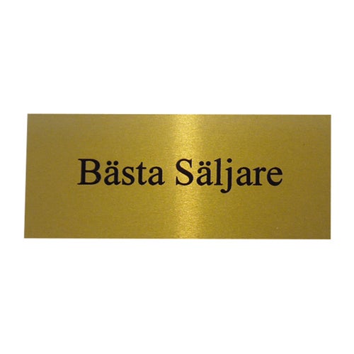 Graverad skylt max 10 cm² – Aluminium Guld, 1–3 rader Text till Pokal, Lasergravyr