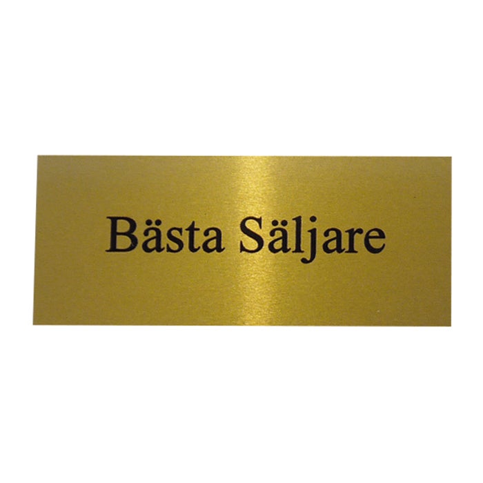 Graverad skylt max 10 cm² – Aluminium Guld, 1–3 rader Text till Pokal, Lasergravyr
