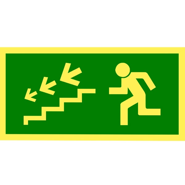 Nödskylt Trappa Vänster Ned 300x150 mm
