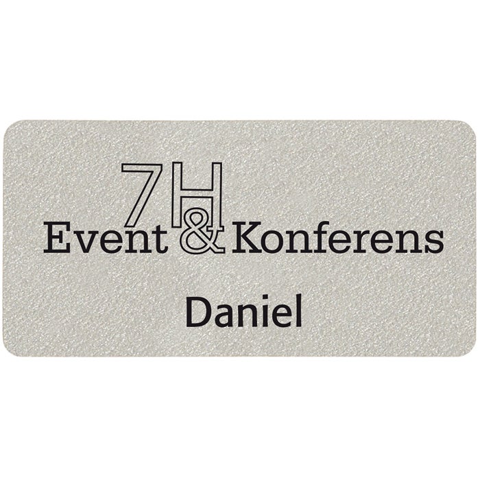 Namnbricka plast, 76x38 mm, silver, 4-färgs