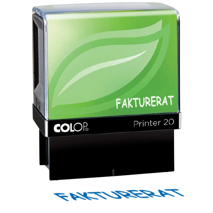 Standardstämpel "Fakturerat" 35x6 mm – Colop Printer Green Line 20/L, Blå