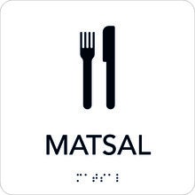 Taktil skylt Matsal 150x150 mm, Vit med svart text