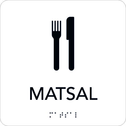 Taktil skylt Matsal 150x150 mm, Vit med svart text