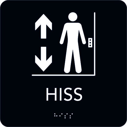 Taktil skylt Hiss 150x150 mm, Svart med vit text
