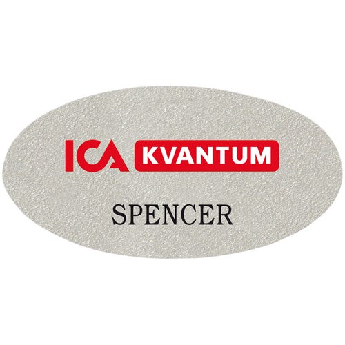 Namnbricka plast, 63x32 mm, silverfärgad, 4-färgs (Oval)