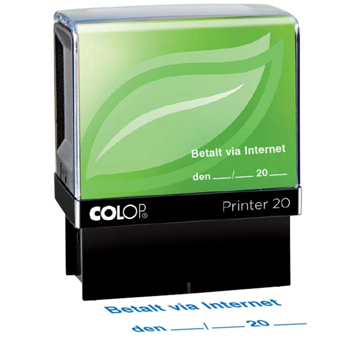 Standardstämpel "Betalt via internet…" 37x12 mm – Colop Printer Green Line 20/L, Blå