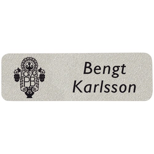 Namnbricka plast, 60x18 mm, silverfärgad, 4-färgs