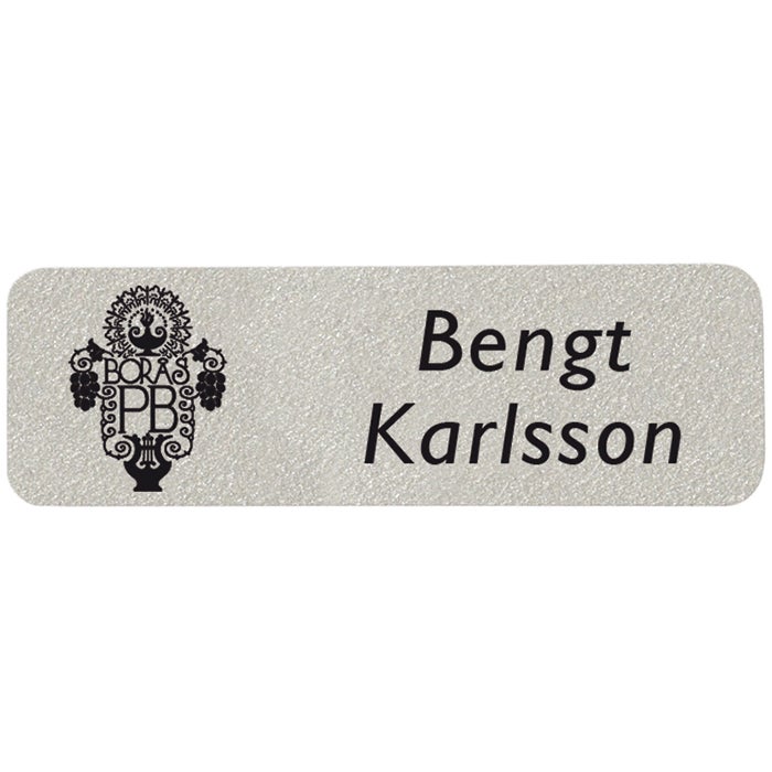 Namnbricka plast, 60x18 mm, silverfärgad, 4-färgs