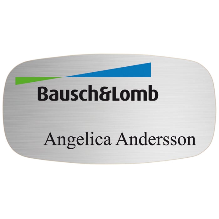 Namnbricka metall, 63x32 mm, silverfärgad, 4-färgs (TV-bricka)