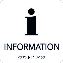 Taktil skylt Information 150x150 mm, Vit med svart text