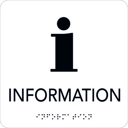 Taktil skylt Information 150x150 mm, Vit med svart text