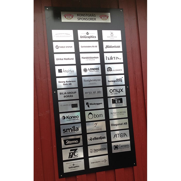 Graverade aluminiumskyltar – Exempel