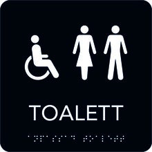 Taktil skylt Rullstol/Toalett 150x150 mm, Svart med vit text