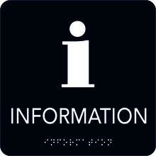 Taktil skylt Information 150x150 mm, Svart med vit text