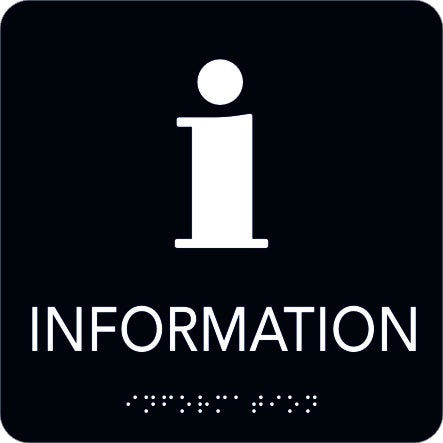 Taktil skylt Information 150x150 mm, Svart med vit text