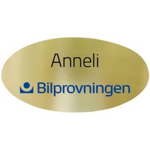 Namnbricka metall, 63x32 mm, Guldfärgad blank, 4-färgs (Oval)
