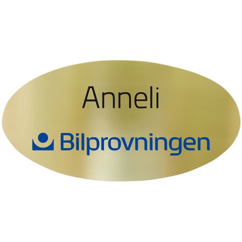 Namnbricka metall, 63x32 mm, Guldfärgad blank, 4-färgs (Oval)