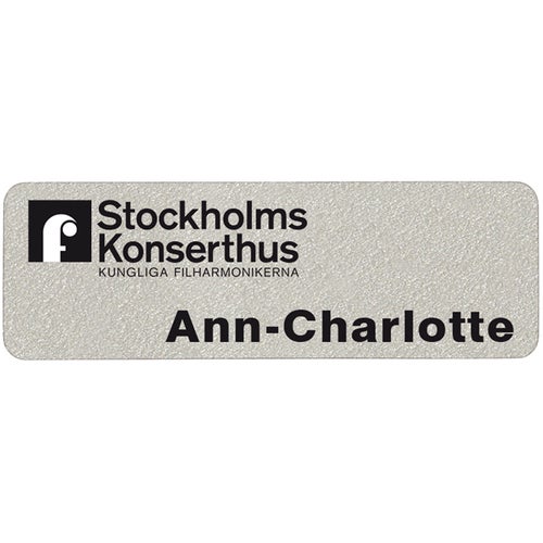 Namnbricka plast, 76x25 mm, Silverfärgad, 4-färgs