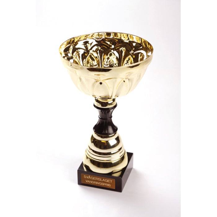 Graverad skylt max 10 cm² – Aluminium Guld, 2-rad Text till Pokal, Diamantgravyr