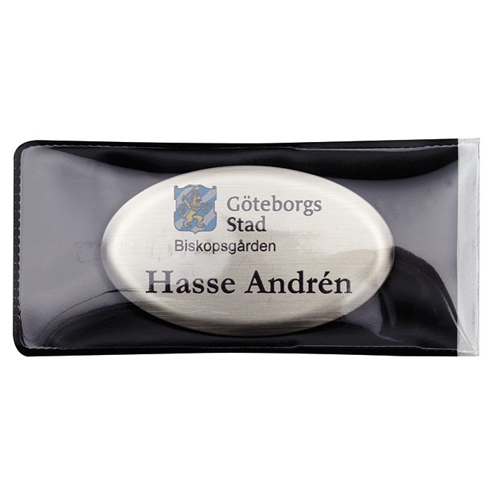 Namnbricka aluminium, 76x25 mm, silverfärgad, 4-färgs