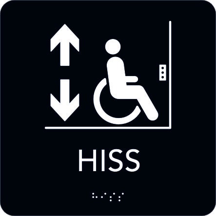 Taktil skylt Rullstol/Hiss 150x150 mm, Svart med vit text