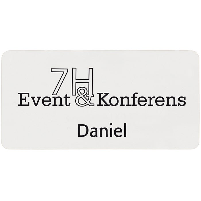 Namnbricka plast, 76x38 mm, vit, 4-färgs