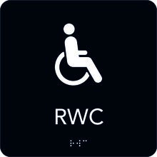 Taktil skylt RWC 150x150 mm, Svart med vit text